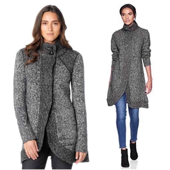 prAna Angelic Duster Wool Blend Coal Grey Black Top Button Sweater Cardigan S - Picture 1 of 13